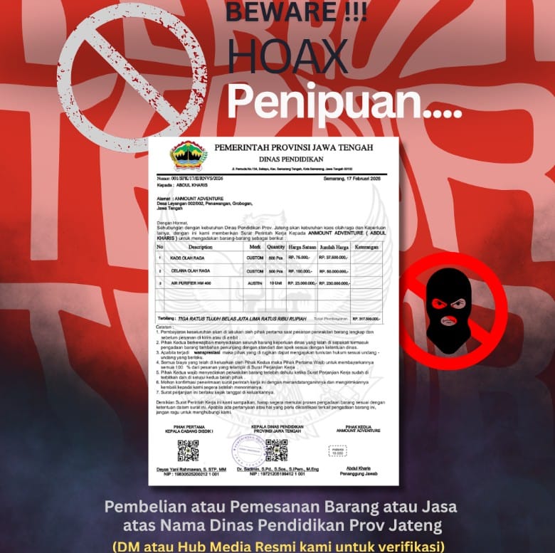 hoaks pemesanan barang Dinas Pendidikan Jawa Tengah