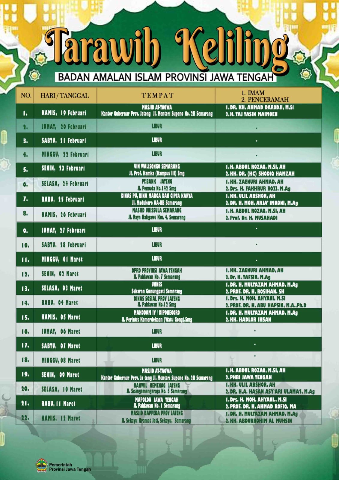 Jadwal tarawih keliling BAI Jawa Tengah terbaru selama Ramadan