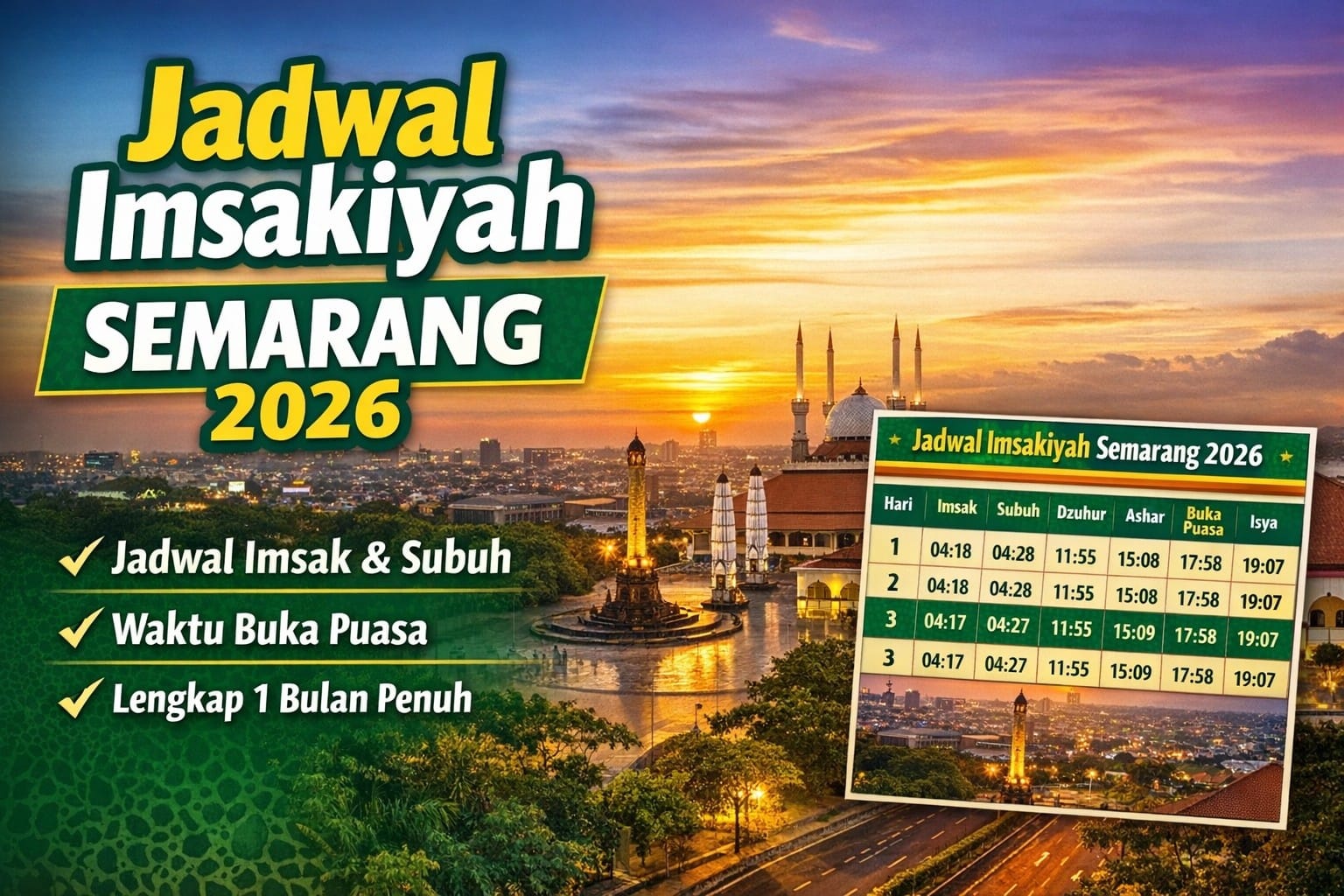 Jadwal Imsakiyah Semarang 2026 lengkap 1 bulan Ramadhan
