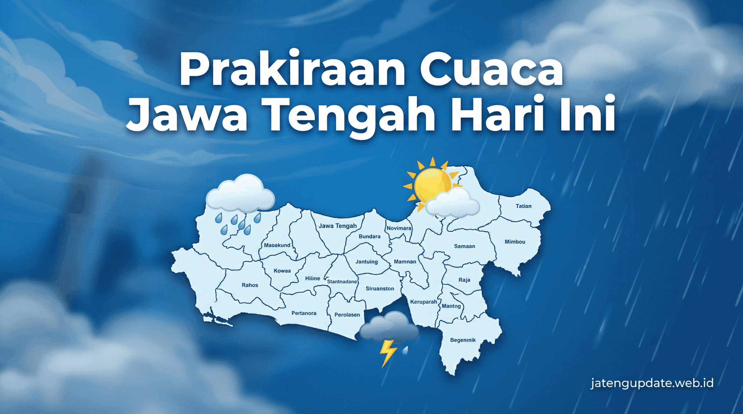 Peta prakiraan cuaca Jawa Tengah hari ini menunjukkan potensi hujan sore di berbagai wilayah