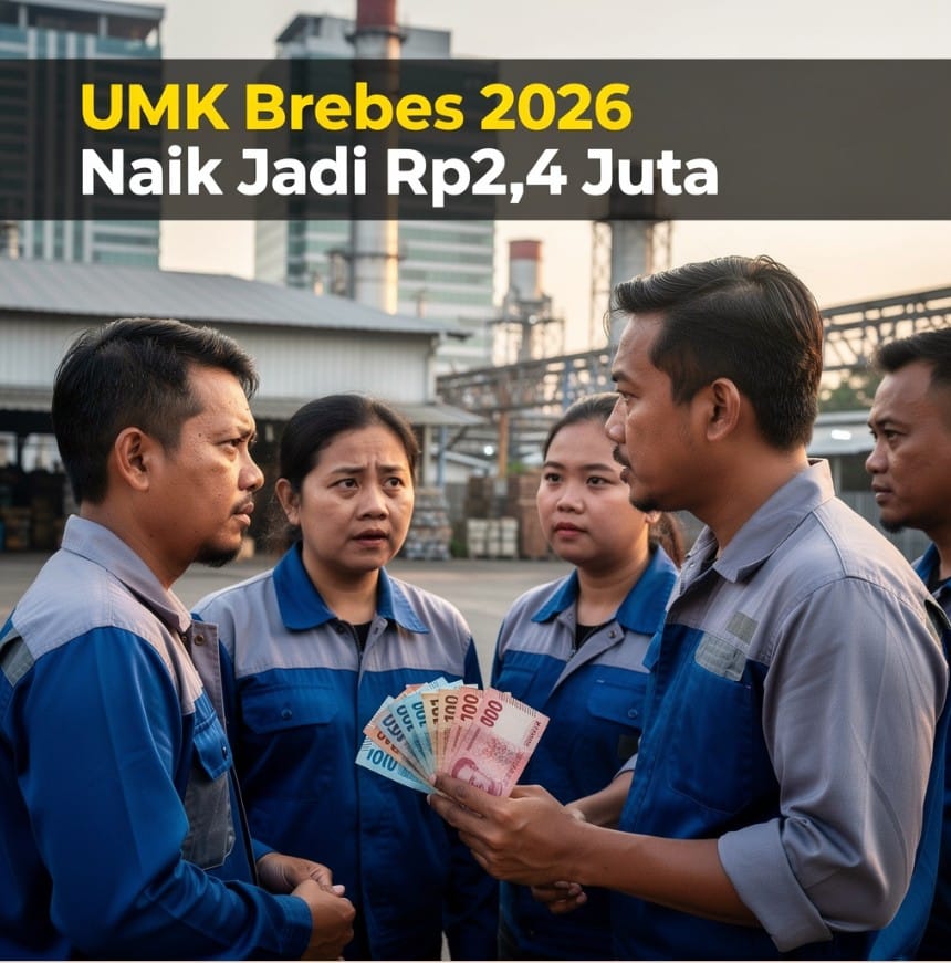 Infografis UMK Brebes 2026 yang naik menjadi Rp2.400.350 per bulan