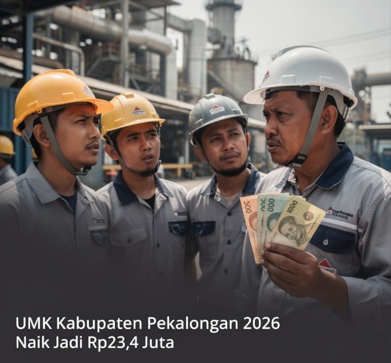Infografis UMK Kabupaten Pekalongan 2026 yang naik menjadi Rp2.486.653 per bulan