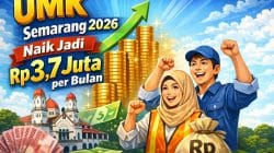 Infografis UMK Kota Semarang 2026 yang naik menjadi Rp3.743.000 per bulan tertinggi di Jawa Tengah