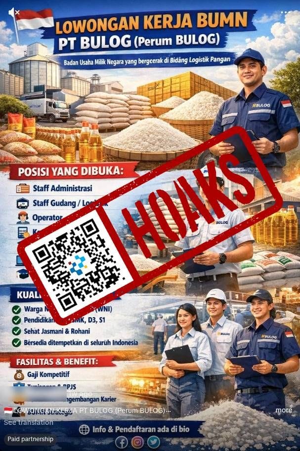 Klarifikasi hoaks lowongan kerja Perum Bulog yang beredar di media sosial TikTok